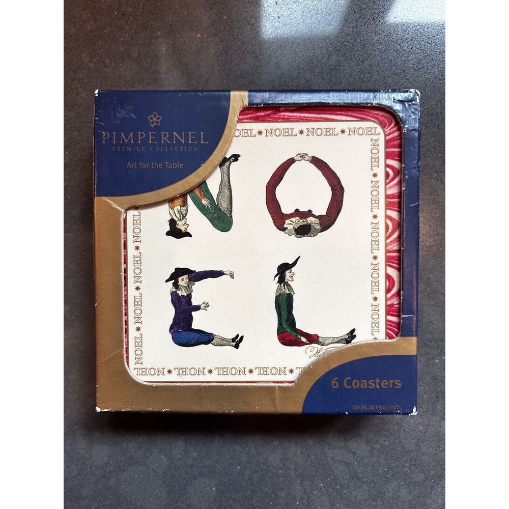 Set of 6 Pimpernel Premier Collection Christmas‎ "NOEL"  Cork Coasters Art Print